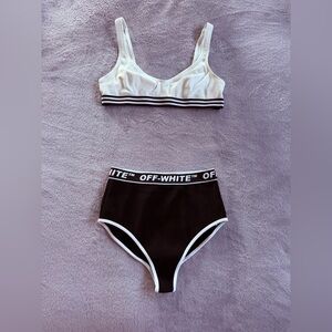 Off-White Women's Black and White Logo Bikini Set Size S